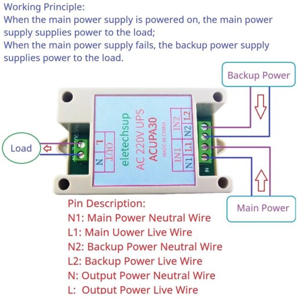 Módulo UPS de conmutación automática, transferencia automática, 30A, AC 85-265V, 50, 60HZ 3