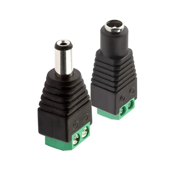 Conectores machos y hembras 5.5x2.1mm sin soldadura con terminal bornera verde