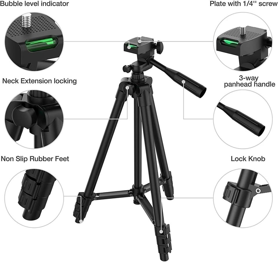Trípode Ligero Ajustable de 103 cm con Control Bluetooth - Compatible con Cámaras, Celulares y Dispositivos SLR - Imagen 3