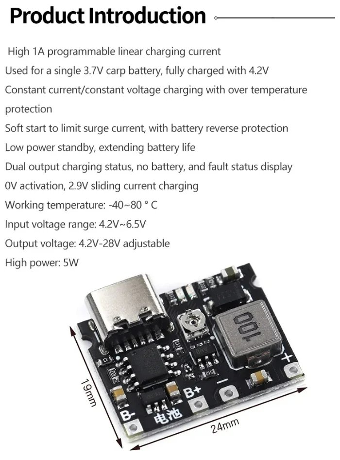 Módulo cargador de baterías litio Li-ion 18650 de 3,7 V módulo elevador de DC-DC TP4056 - Imagen 5