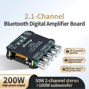 Mini Amplificador Bluetooth YS-MT21 2.1 – 200W RMS - Bluetooth 5.0 - AUX - 2x50W + 100W Subwoofer